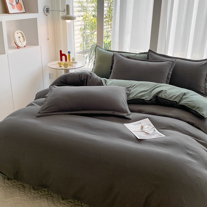 91家纺网 家纺一手货源 找家纺 南通菲度家纺 2025新款高克重芦荟棉四件套-大床第三批 高级灰-墨绿