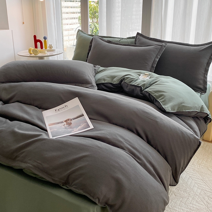 91家纺网 家纺一手货源 找家纺 南通菲度家纺 2025新款高克重芦荟棉四件套-大床第三批 高级灰-墨绿