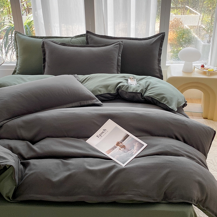 91家纺网 家纺一手货源 找家纺 南通菲度家纺 2025新款高克重芦荟棉四件套-大床第三批 高级灰-墨绿
