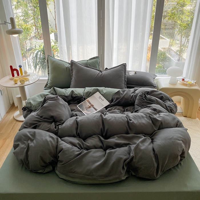 91家纺网 家纺一手货源 找家纺 南通菲度家纺 2025新款高克重芦荟棉四件套-大床第三批 高级灰-墨绿