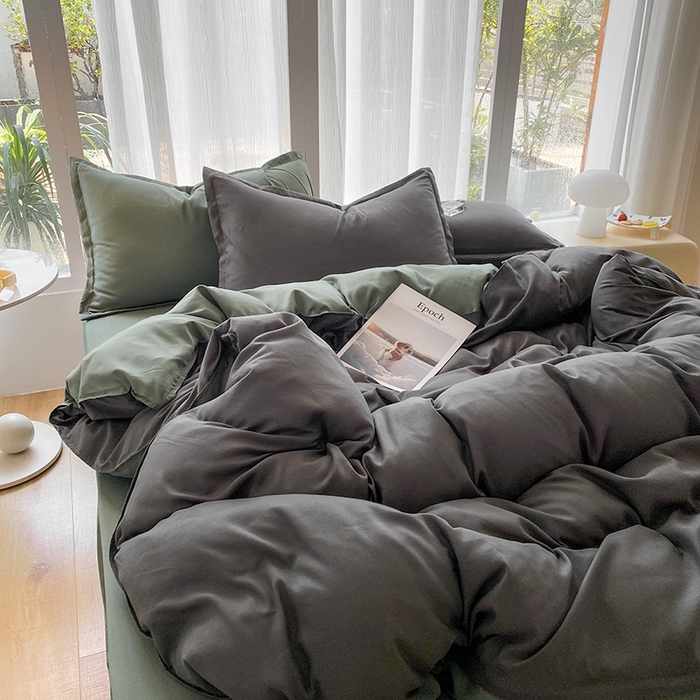 91家纺网 家纺一手货源 找家纺 南通菲度家纺 2025新款高克重芦荟棉四件套-大床第三批 高级灰-墨绿