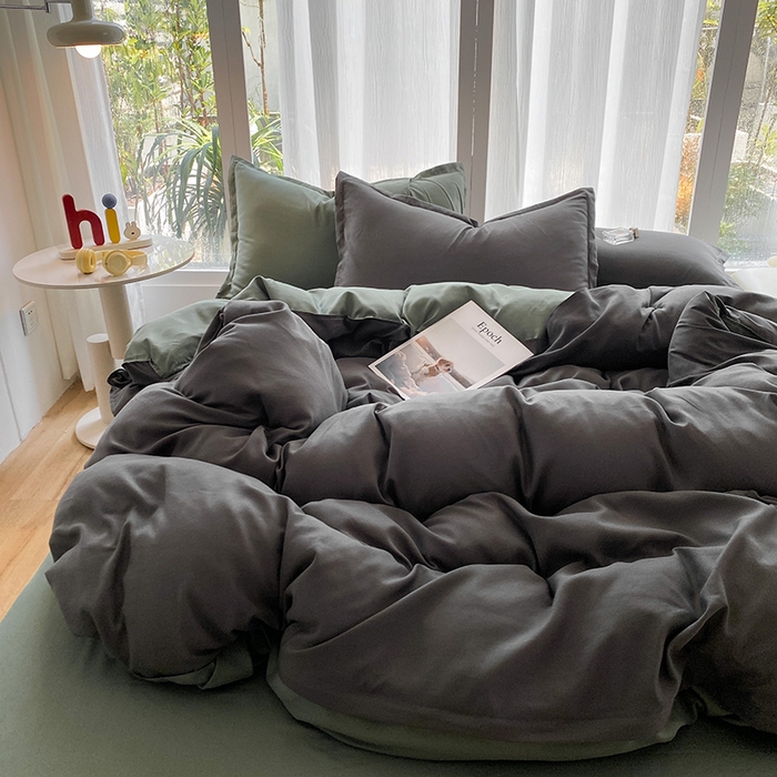 91家纺网 家纺一手货源 找家纺 南通菲度家纺 2025新款高克重芦荟棉四件套-大床第三批 高级灰-墨绿