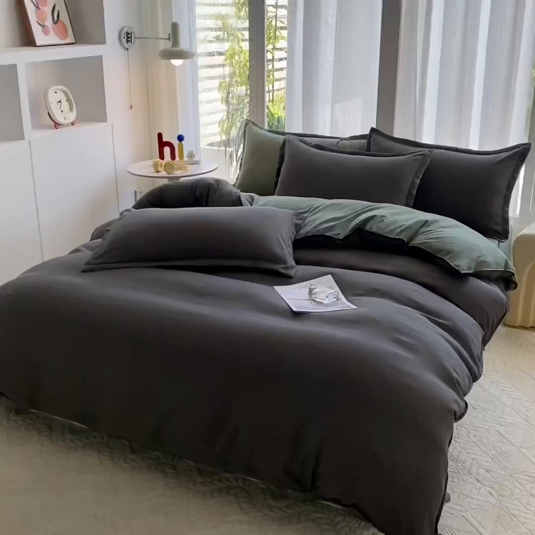 91家纺网 家纺一手货源 找家纺 南通菲度家纺 2025新款高克重芦荟棉四件套-大床第三批 高级灰-墨绿