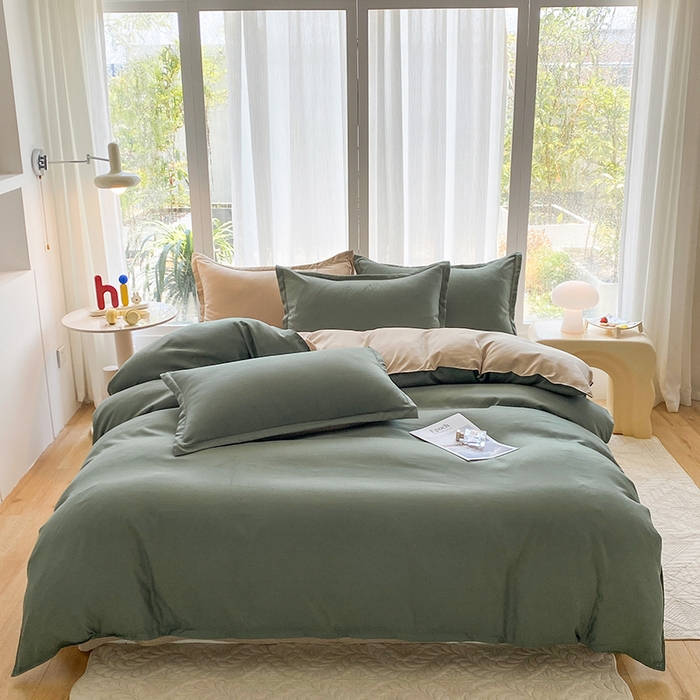 南通菲度家纺 2025新款高克重芦荟棉四件套-大床第三批 墨绿-卡其