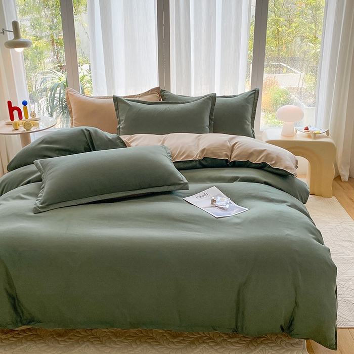 91家纺网 家纺一手货源 找家纺 南通菲度家纺 2025新款高克重芦荟棉四件套-大床第三批 墨绿-卡其
