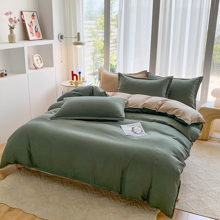 91家纺网 家纺一手货源 找家纺 南通菲度家纺 2025新款高克重芦荟棉四件套-大床第三批 墨绿-卡其