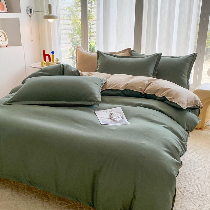 91家纺网 家纺一手货源 找家纺 南通菲度家纺 2025新款高克重芦荟棉四件套-大床第三批 墨绿-卡其