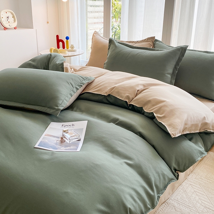 91家纺网 家纺一手货源 找家纺 南通菲度家纺 2025新款高克重芦荟棉四件套-大床第三批 墨绿-卡其