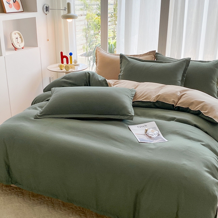 91家纺网 家纺一手货源 找家纺 南通菲度家纺 2025新款高克重芦荟棉四件套-大床第三批 墨绿-卡其