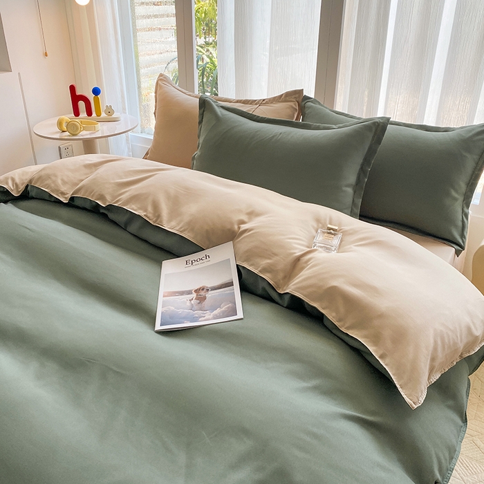 91家纺网 家纺一手货源 找家纺 南通菲度家纺 2025新款高克重芦荟棉四件套-大床第三批 墨绿-卡其