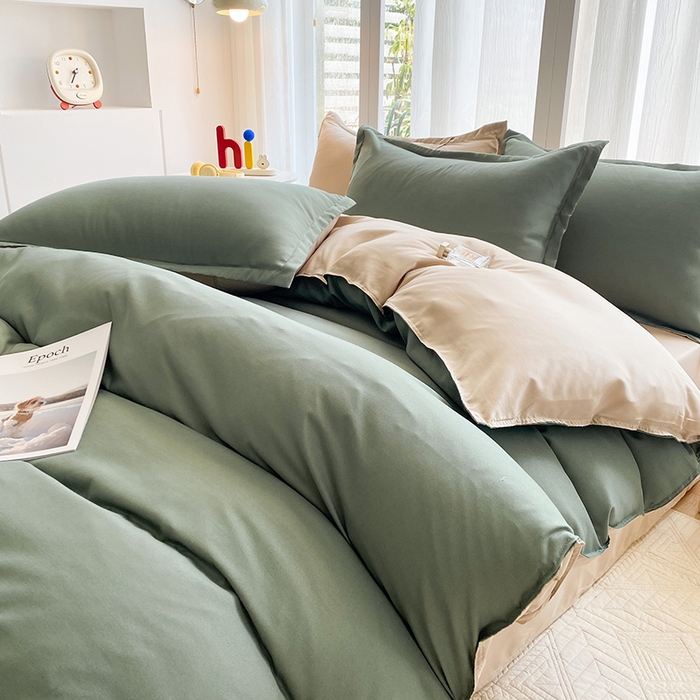 91家纺网 家纺一手货源 找家纺 南通菲度家纺 2025新款高克重芦荟棉四件套-大床第三批 墨绿-卡其