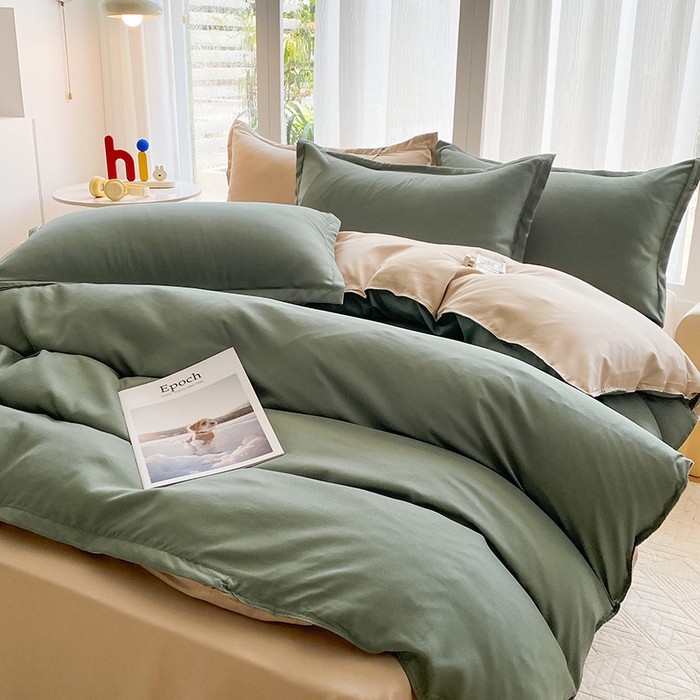 91家纺网 家纺一手货源 找家纺 南通菲度家纺 2025新款高克重芦荟棉四件套-大床第三批 墨绿-卡其