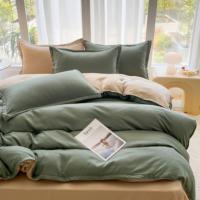 91家纺网 家纺一手货源 找家纺 南通菲度家纺 2025新款高克重芦荟棉四件套-大床第三批 墨绿-卡其