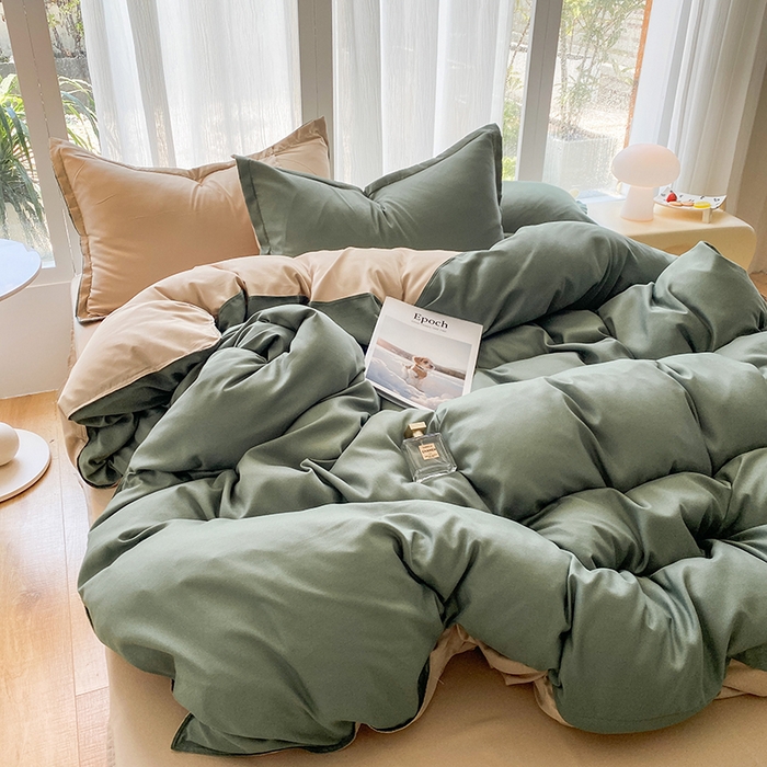 91家纺网 家纺一手货源 找家纺 南通菲度家纺 2025新款高克重芦荟棉四件套-大床第三批 墨绿-卡其