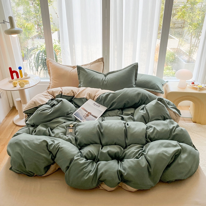 91家纺网 家纺一手货源 找家纺 南通菲度家纺 2025新款高克重芦荟棉四件套-大床第三批 墨绿-卡其