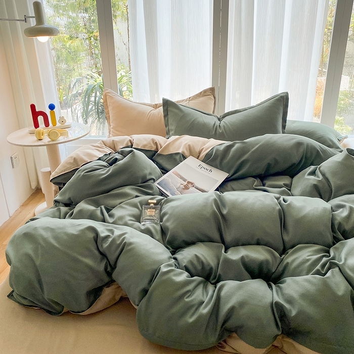 91家纺网 家纺一手货源 找家纺 南通菲度家纺 2025新款高克重芦荟棉四件套-大床第三批 墨绿-卡其