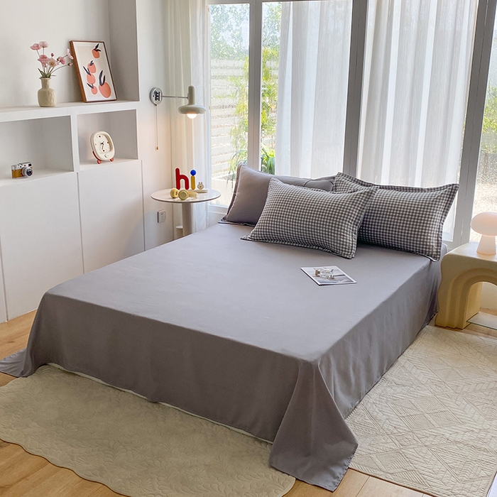 91家纺网 家纺一手货源 找家纺 南通菲度家纺 2025新款高克重芦荟棉四件套-大床第三批 小灰格-银灰