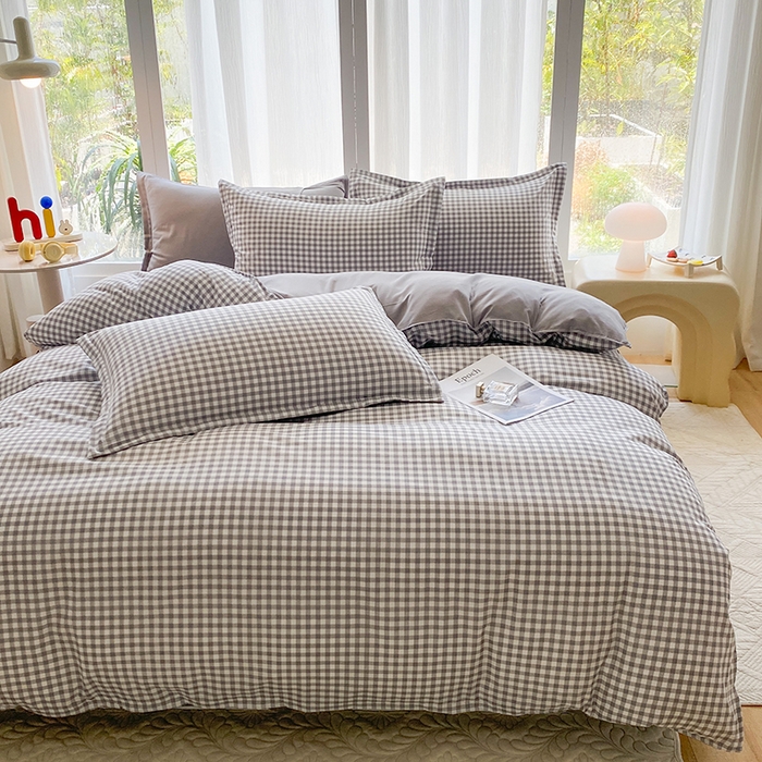 91家纺网 家纺一手货源 找家纺 南通菲度家纺 2025新款高克重芦荟棉四件套-大床第三批 小灰格-银灰