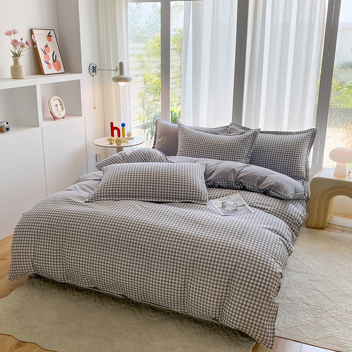 91家纺网 家纺一手货源 找家纺 南通菲度家纺 2025新款高克重芦荟棉四件套-大床第三批 小灰格-银灰