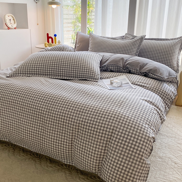 91家纺网 家纺一手货源 找家纺 南通菲度家纺 2025新款高克重芦荟棉四件套-大床第三批 小灰格-银灰