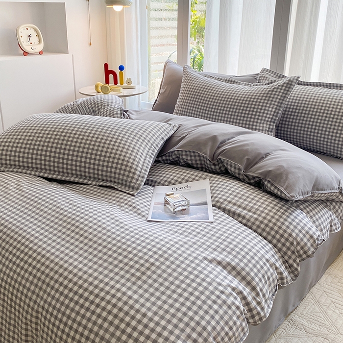 91家纺网 家纺一手货源 找家纺 南通菲度家纺 2025新款高克重芦荟棉四件套-大床第三批 小灰格-银灰