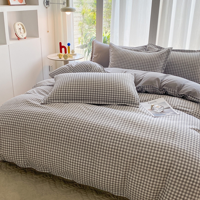 91家纺网 家纺一手货源 找家纺 南通菲度家纺 2025新款高克重芦荟棉四件套-大床第三批 小灰格-银灰