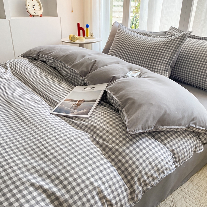 91家纺网 家纺一手货源 找家纺 南通菲度家纺 2025新款高克重芦荟棉四件套-大床第三批 小灰格-银灰