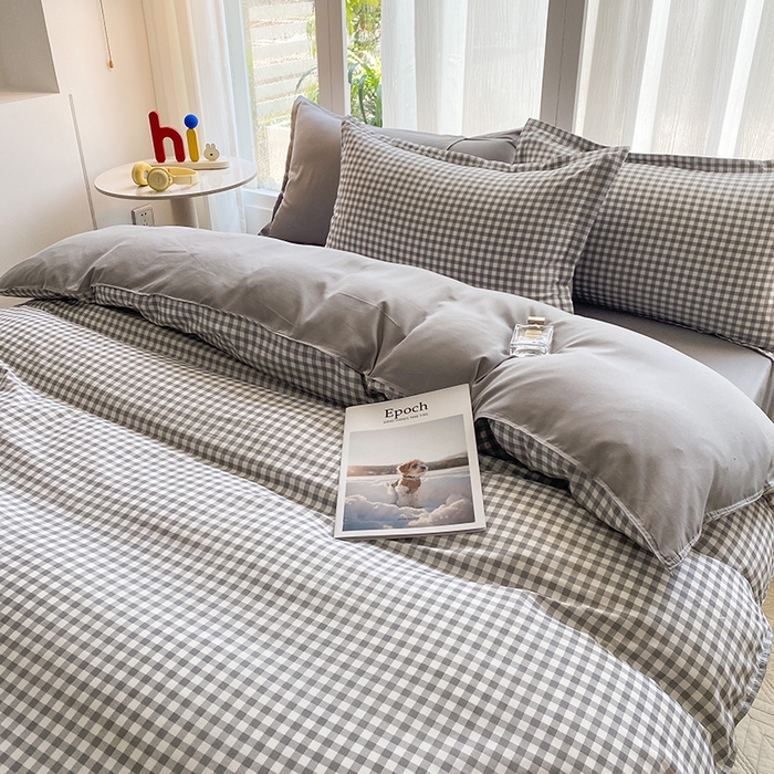91家纺网 家纺一手货源 找家纺 南通菲度家纺 2025新款高克重芦荟棉四件套-大床第三批 小灰格-银灰
