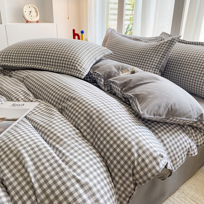 91家纺网 家纺一手货源 找家纺 南通菲度家纺 2025新款高克重芦荟棉四件套-大床第三批 小灰格-银灰