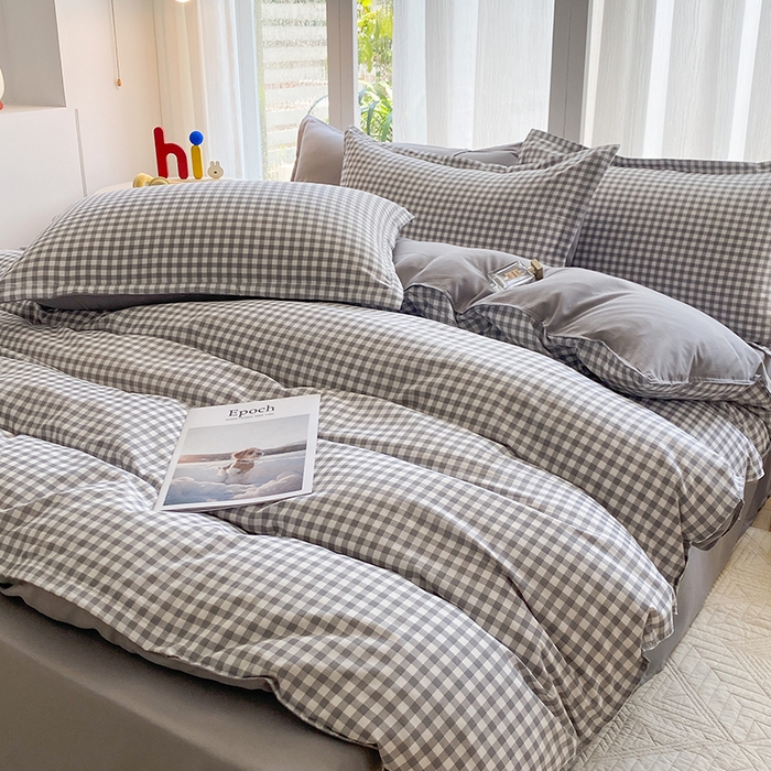 91家纺网 家纺一手货源 找家纺 南通菲度家纺 2025新款高克重芦荟棉四件套-大床第三批 小灰格-银灰