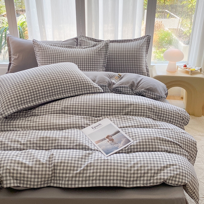 91家纺网 家纺一手货源 找家纺 南通菲度家纺 2025新款高克重芦荟棉四件套-大床第三批 小灰格-银灰