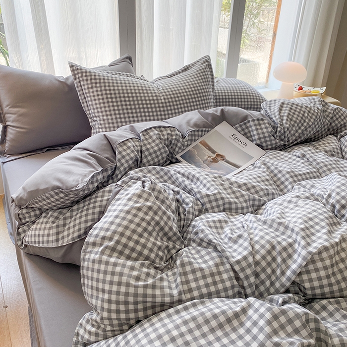 91家纺网 家纺一手货源 找家纺 南通菲度家纺 2025新款高克重芦荟棉四件套-大床第三批 小灰格-银灰
