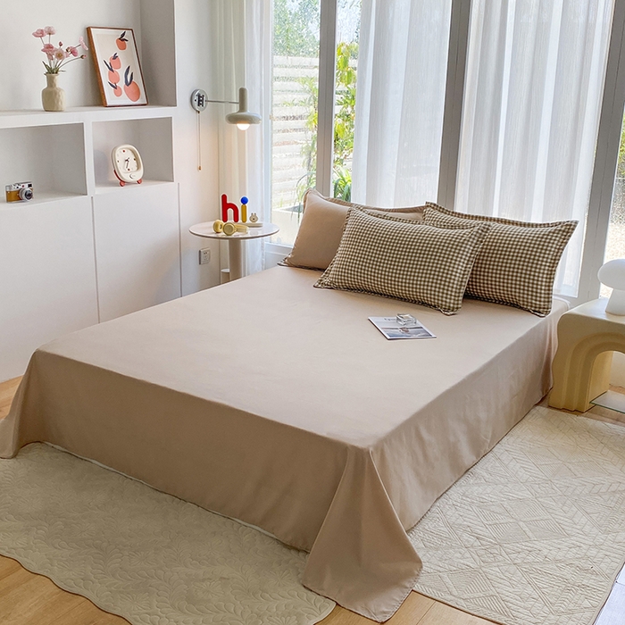 91家纺网 家纺一手货源 找家纺 南通菲度家纺 2025新款高克重芦荟棉四件套-大床第三批 小咖格-卡其