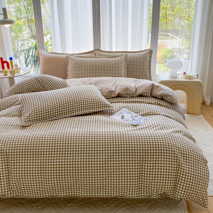 91家纺网 家纺一手货源 找家纺 南通菲度家纺 2025新款高克重芦荟棉四件套-大床第三批 小咖格-卡其