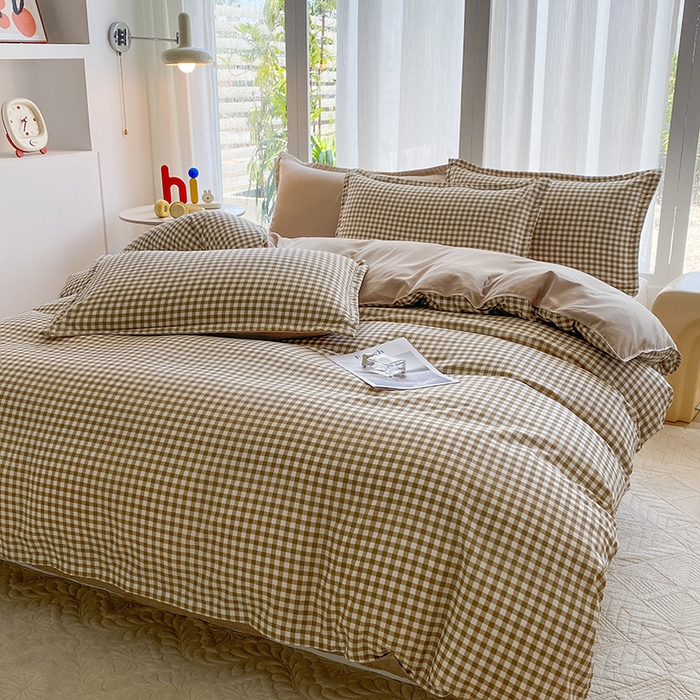 91家纺网 家纺一手货源 找家纺 南通菲度家纺 2025新款高克重芦荟棉四件套-大床第三批 小咖格-卡其