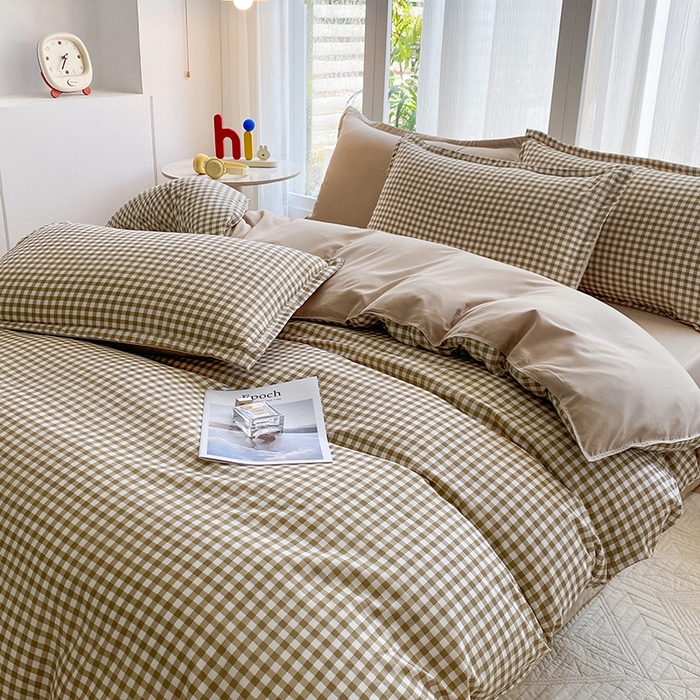 91家纺网 家纺一手货源 找家纺 南通菲度家纺 2025新款高克重芦荟棉四件套-大床第三批 小咖格-卡其