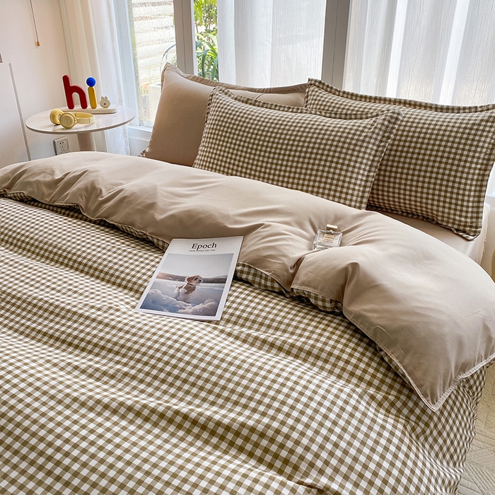 91家纺网 家纺一手货源 找家纺 南通菲度家纺 2025新款高克重芦荟棉四件套-大床第三批 小咖格-卡其