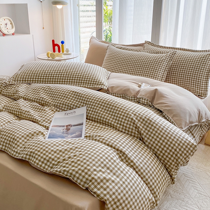 91家纺网 家纺一手货源 找家纺 南通菲度家纺 2025新款高克重芦荟棉四件套-大床第三批 小咖格-卡其