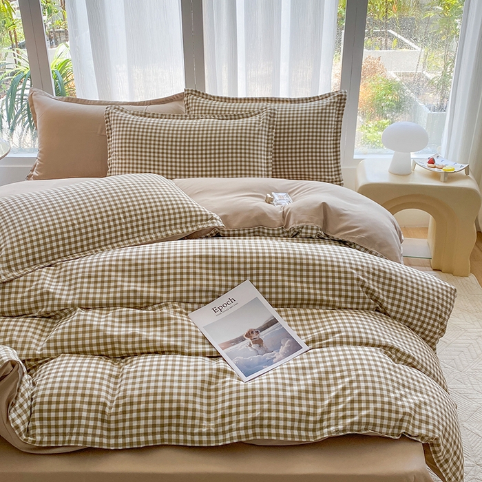 91家纺网 家纺一手货源 找家纺 南通菲度家纺 2025新款高克重芦荟棉四件套-大床第三批 小咖格-卡其