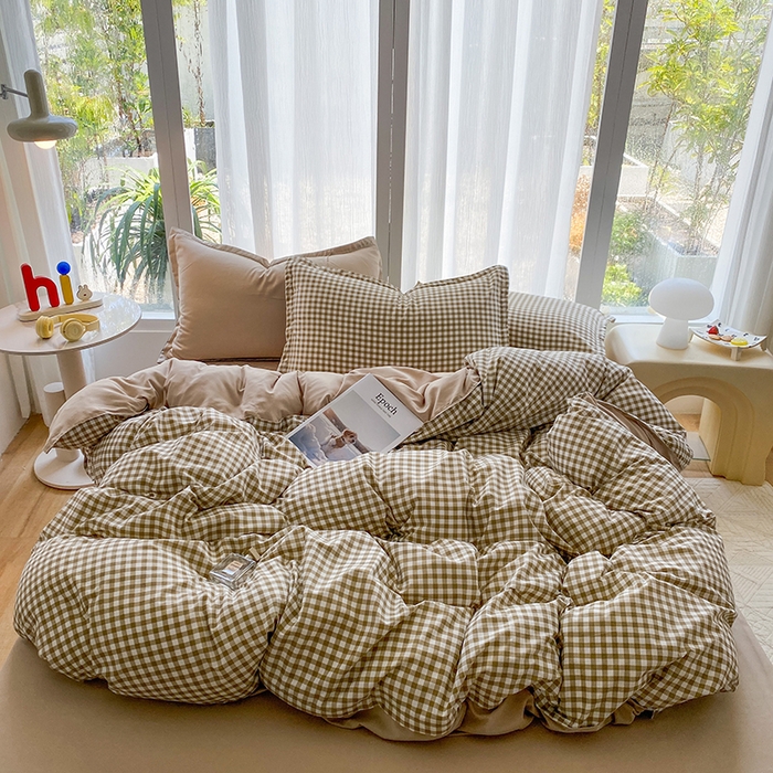 91家纺网 家纺一手货源 找家纺 南通菲度家纺 2025新款高克重芦荟棉四件套-大床第三批 小咖格-卡其