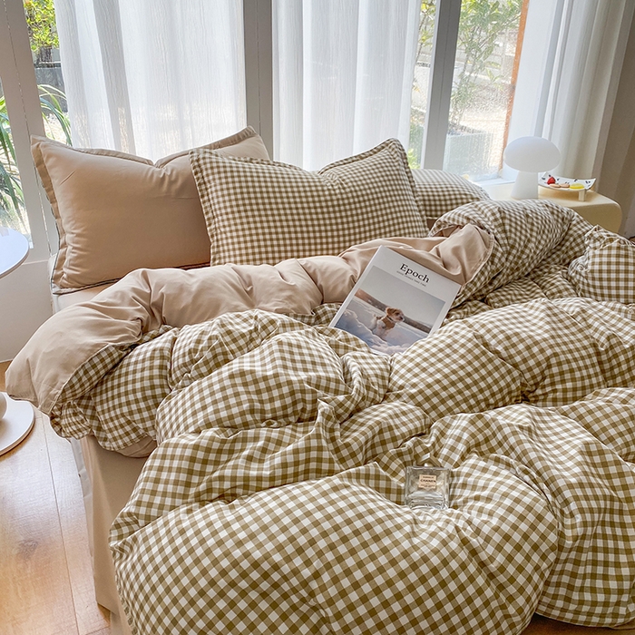 91家纺网 家纺一手货源 找家纺 南通菲度家纺 2025新款高克重芦荟棉四件套-大床第三批 小咖格-卡其