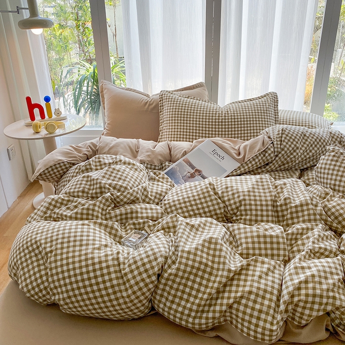 91家纺网 家纺一手货源 找家纺 南通菲度家纺 2025新款高克重芦荟棉四件套-大床第三批 小咖格-卡其