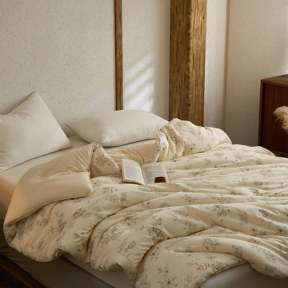 91家纺网 家纺一手货源 找家纺 （总）禧禾 2025新款A类诧寂风棉麻大豆色织提花数码印花春秋冬被被子被芯