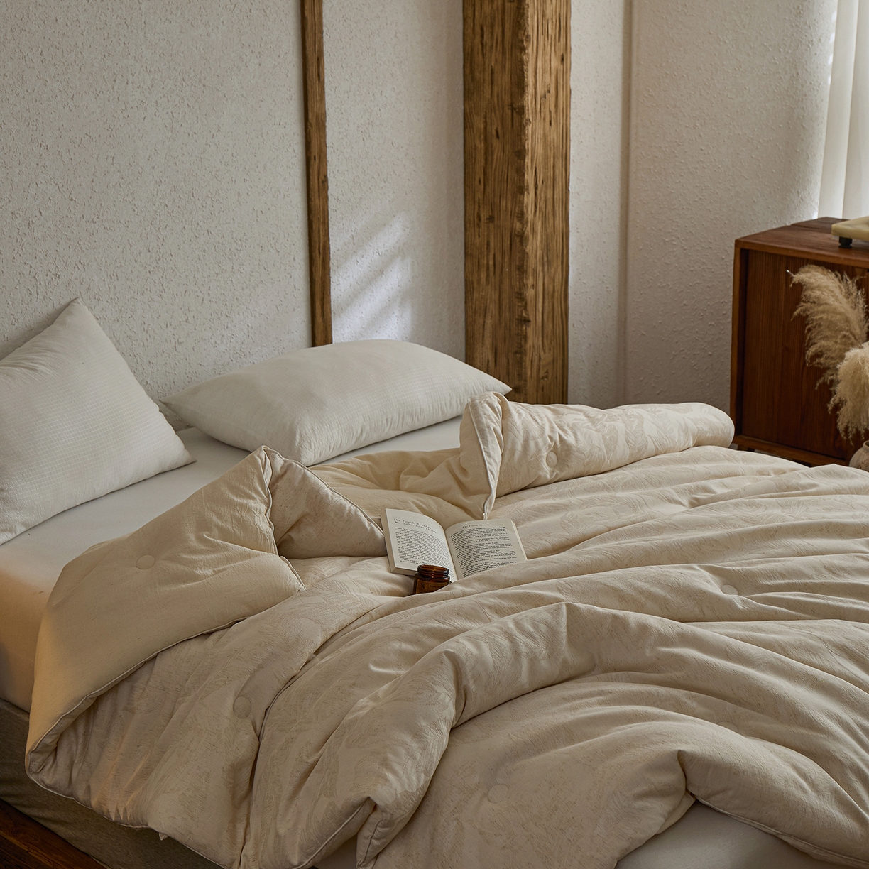 91家纺网 家纺一手货源 找家纺 （总）禧禾 2025新款A类诧寂风棉麻大豆色织提花数码印花春秋冬被被子被芯