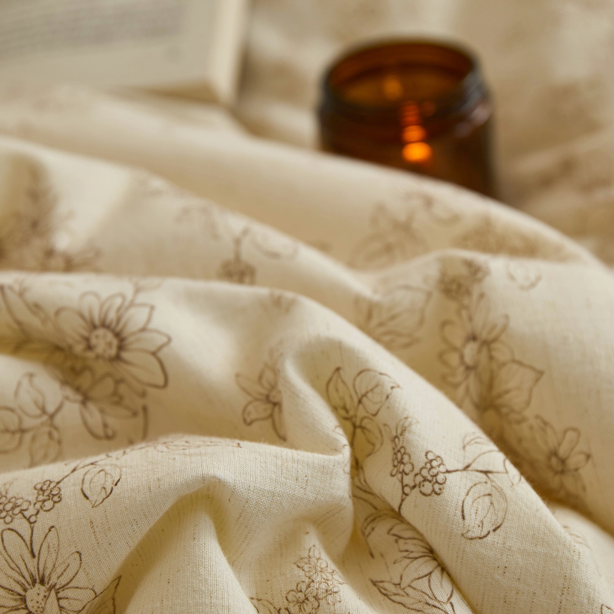 91家纺网 家纺一手货源 找家纺 禧禾 2025新款A类诧寂风棉麻大豆色织提花数码印花春秋冬被被子被芯 初循-印花