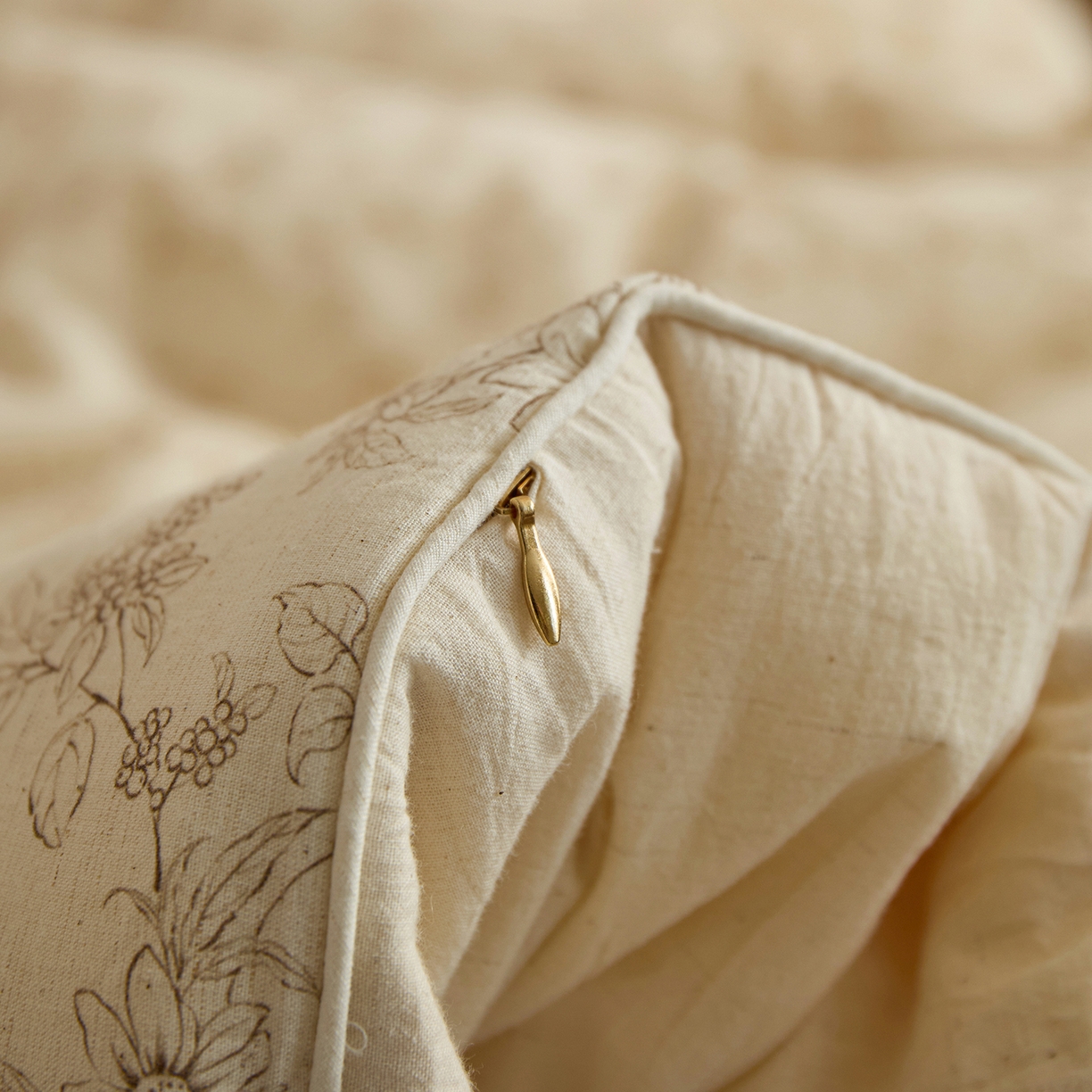 91家纺网 家纺一手货源 找家纺 禧禾 2025新款A类诧寂风棉麻大豆色织提花数码印花春秋冬被被子被芯 初循-印花