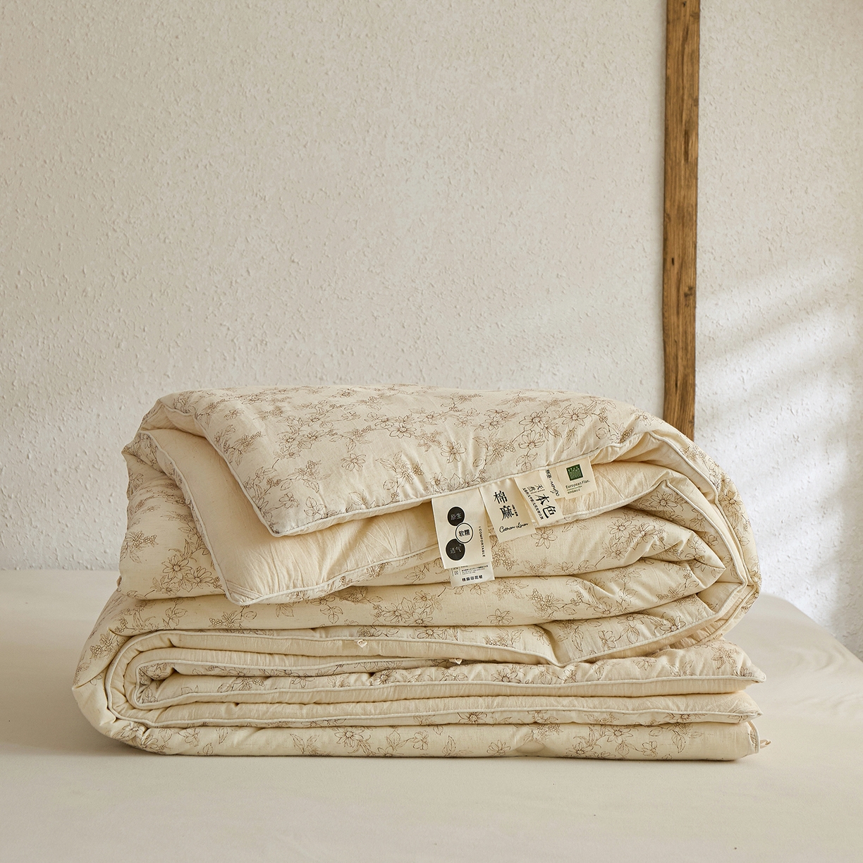 91家纺网 家纺一手货源 找家纺 禧禾 2025新款A类诧寂风棉麻大豆色织提花数码印花春秋冬被被子被芯 初循-印花