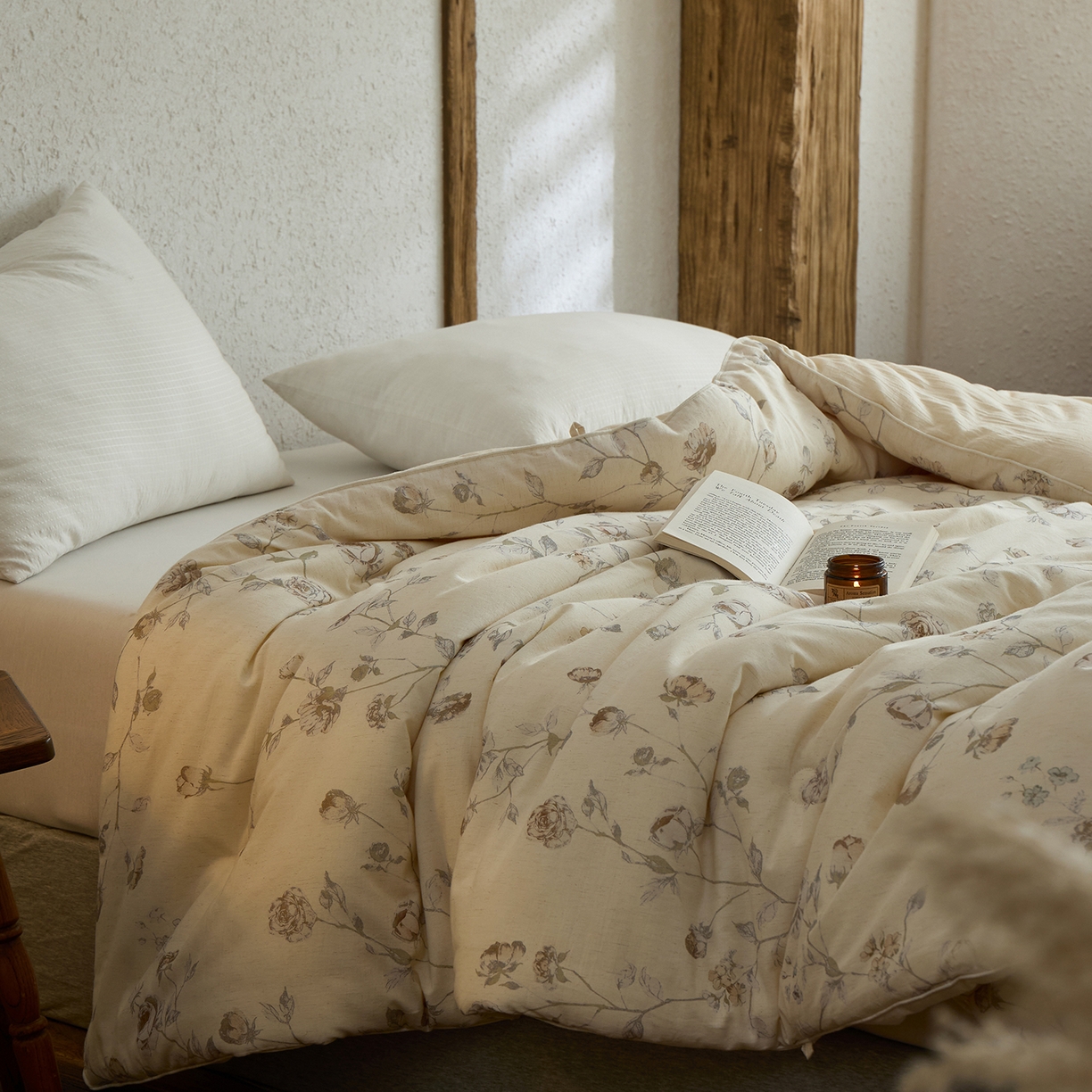 禧禾 2025新款A类诧寂风棉麻大豆色织提花数码印花春秋冬被被子被芯 桃玺-印花