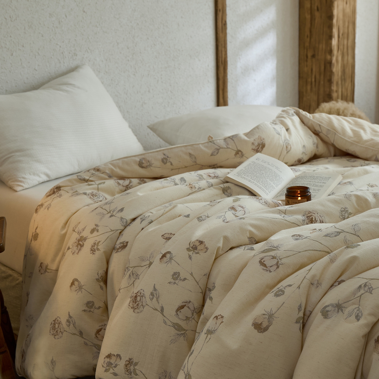 91家纺网 家纺一手货源 找家纺 禧禾 2025新款A类诧寂风棉麻大豆色织提花数码印花春秋冬被被子被芯 桃玺-印花