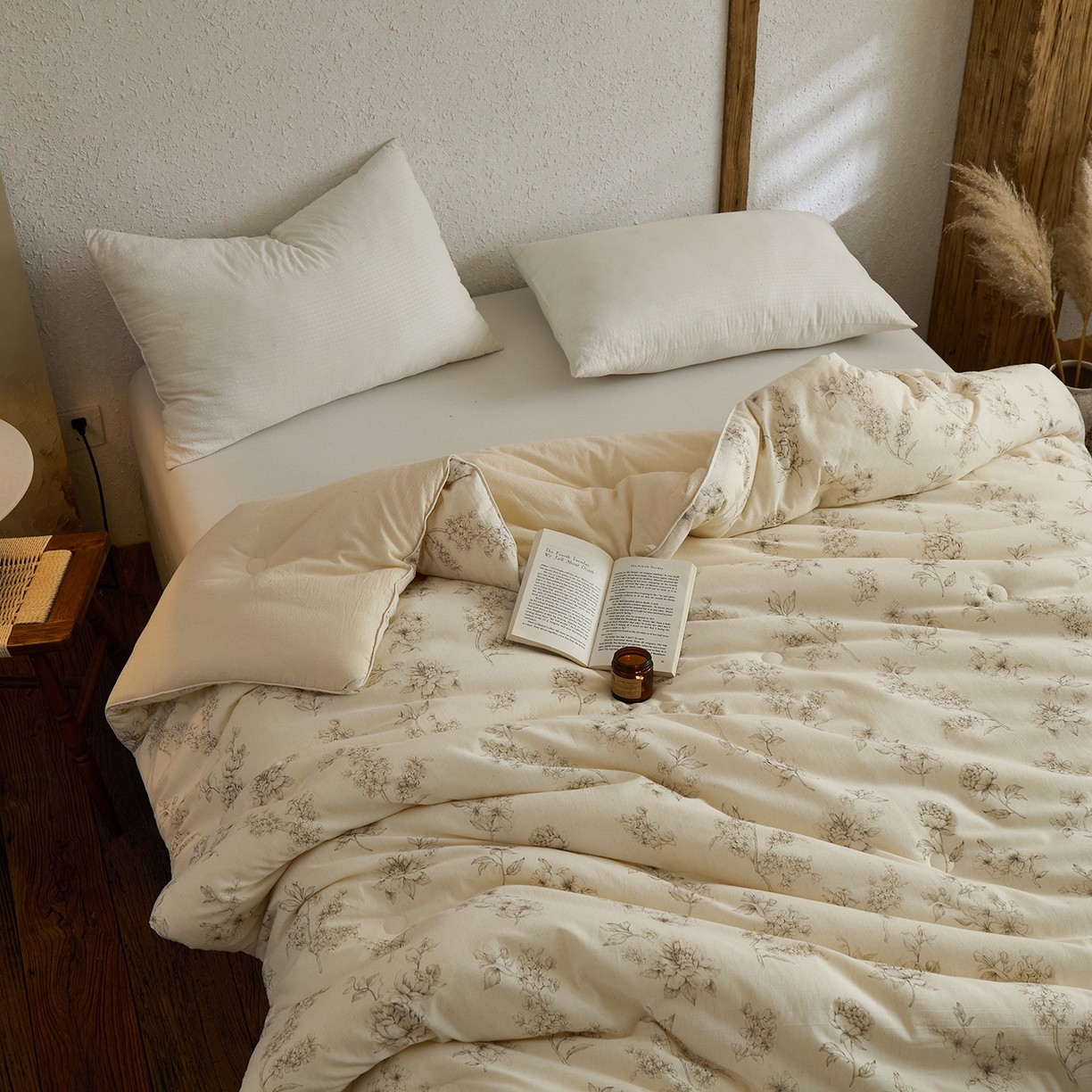 91家纺网 家纺一手货源 找家纺 禧禾 2025新款A类诧寂风棉麻大豆色织提花数码印花春秋冬被被子被芯 云馥-印花